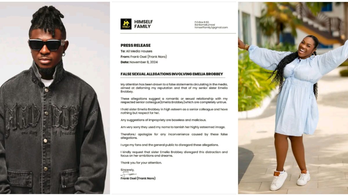 Frank Naro Debunks False Romance Allegations with Emelia Brobbey
